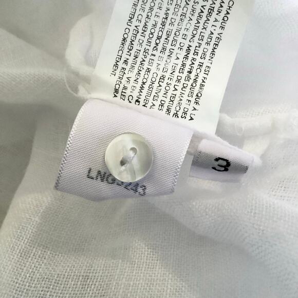 Enzo Costa 100% White Linen Collarless Bracelet Length Sleeve Shirt Dress 3 L - Picture 10 of 12